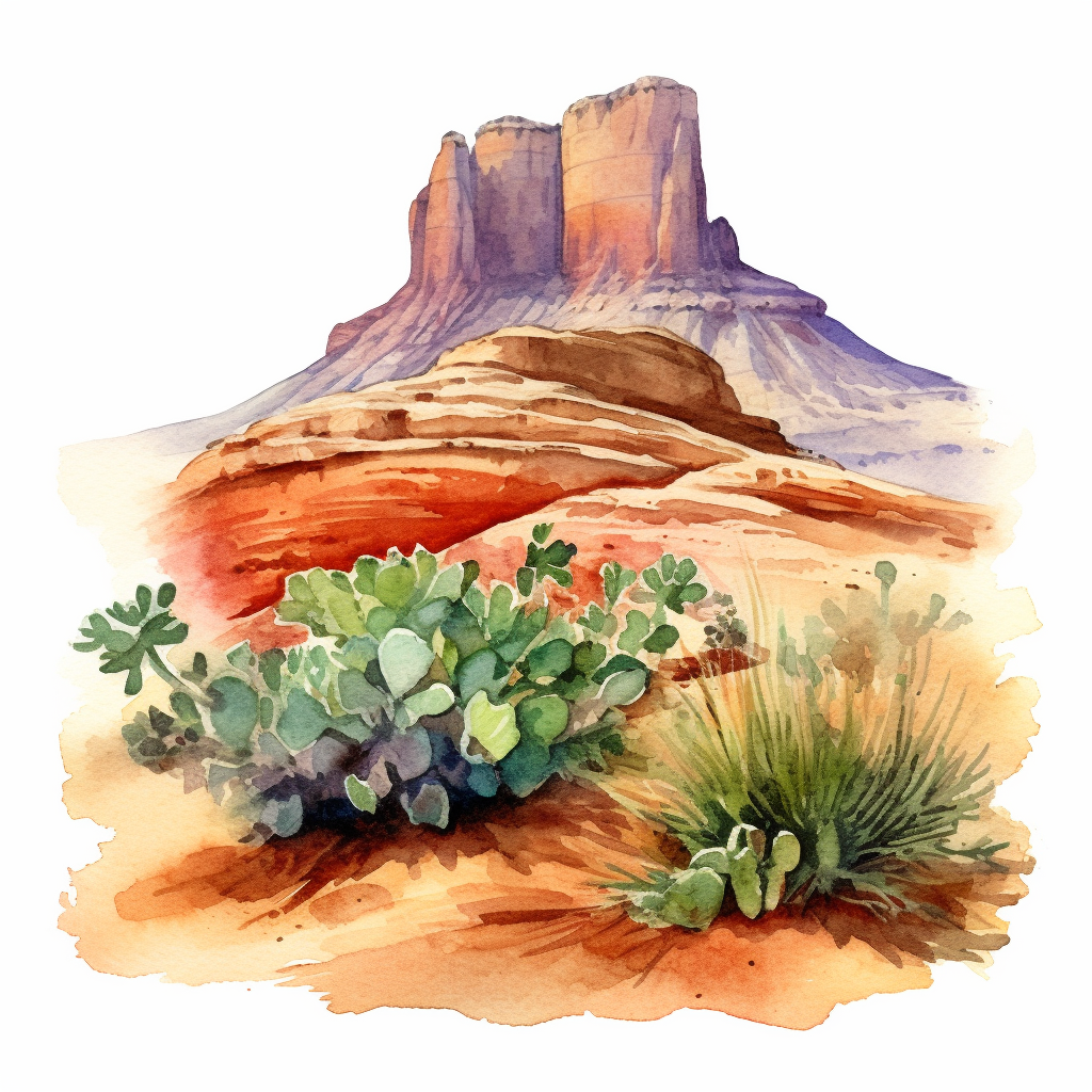 Hyperrealistic watercolor mesa and butte clipart in desert with some ...