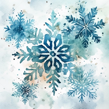 DESIGN A BEAUTIFUL AND BREATHTAKING ONE OF A KIND WATERCOLOR CLIPART ILLUSTRATION OF A GROUP OF SNOWFLAKES FALLING