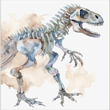 Watercolor dinosaur skeleton clipart, white isolated background, space out, hd