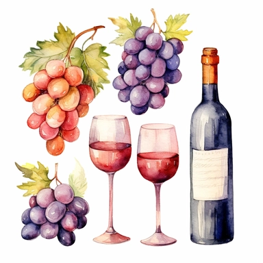 watercolor wine clipart 4 elements evenly separated