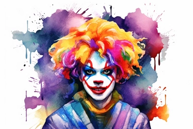 colorful vibrant bright neon clown, watercolor clip art