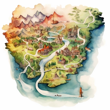 Valhalla, Asgard, rainbow bridge, cute, clip art, watercolor, map