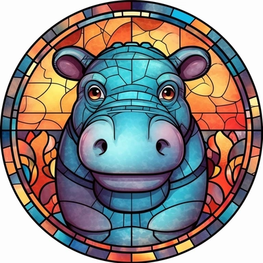 Stained Glass CUTE HIPPO in the shape of a circle PNG Clipart