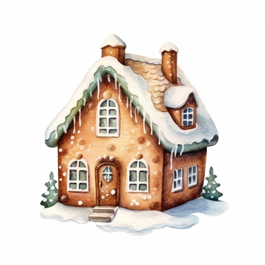 basic watercolor gingerbread house cookie in minimal hand drawn style, Etsy, textured, clipart, white background
