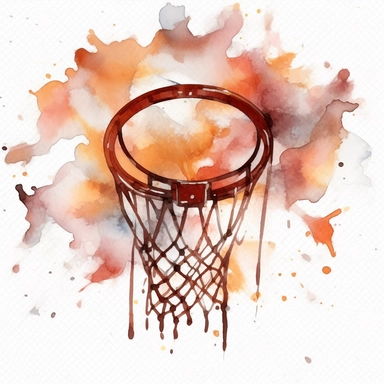 a watercolor clipart of a basketball hoop, watercolor painting, no background, white background color, no-text