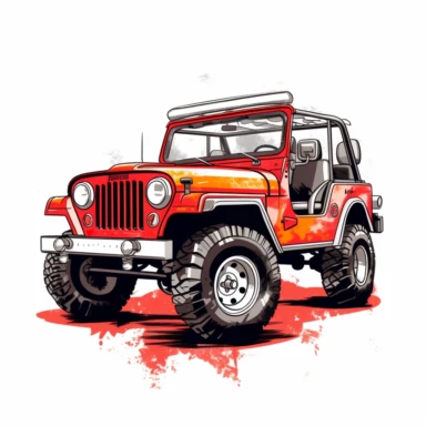 red jeep wrangler cj illustration clipart, white background