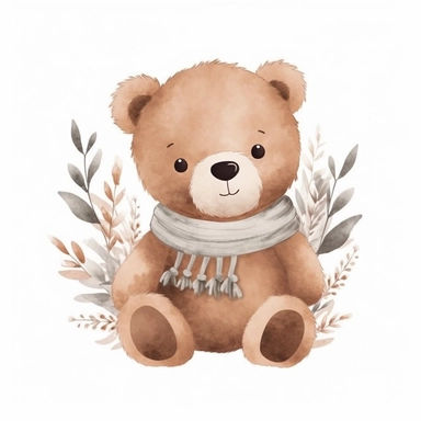 Single Boho teddy bear clipart for a nursery, light brown tone for a boy, solid white background