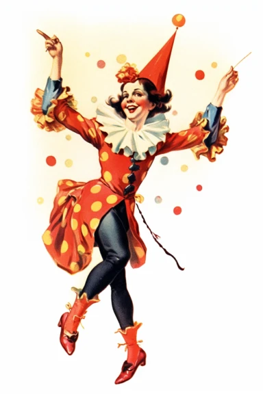 Vintage 1920 Jester Illustration, Chromolithograph, 1920s Illustration, Vintage, Chromolithograph, Colorful, Antique, Ephemera, Clipart, 8k, Isolated on white