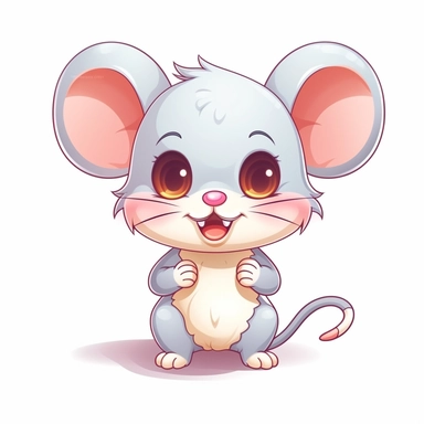 clipart, cute kawaii mouse isolated on a white background, cartoon style, chibi style, vector, 3D, no shadows