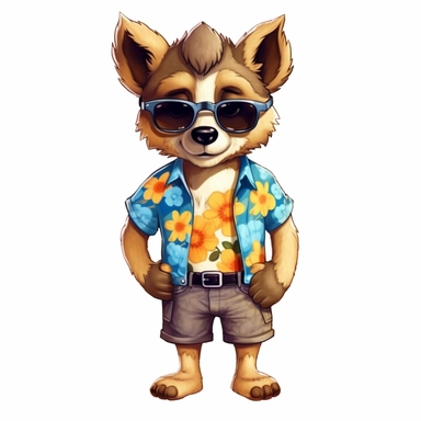 Summer Day Funny wolf guy Summer guy Sublimation Clipart, isolated on white background