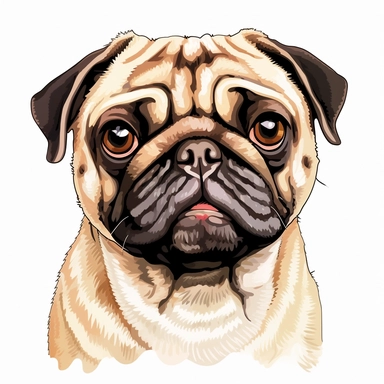 clipart of a happy pug, americana style, portrait, white background, vector style