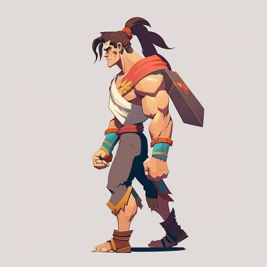2d perspective clipart video game stylized profile view of a champion walking