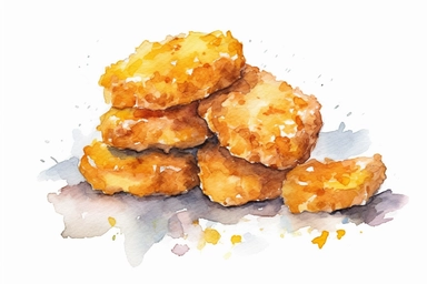 watercolor chicken nuggets clipart, HD, isolated white background, spaced out