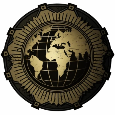 /a round logo, facing front, with serrated edges, without text, for OSINT investigators, with a world globe:, clipart