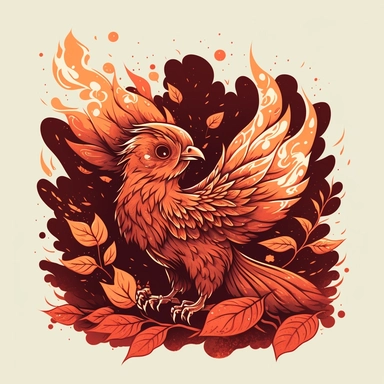 Envision a captivating vector illustration, featuring a cute baby phoenix, aglow with warm hues, arising from a cloud of smoky ashes. The scene, symbolic of rebirth, contrasts the fiery vibrance of the phoenix with the monochrome ashes below. Executed in a lively gradient, the phoenix's fiery plumage transitions through a warm tonal range, the colors striking against the white background. The illustration's style blends the principles of clipart and the vibrant color gradients, manifesting in a 