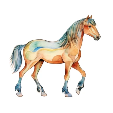 horse, clip art, minmilist illustration, gouache painting, kid friendly, white background, outlined drawing