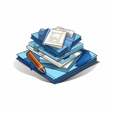 a flat square clipart of a pile of blueprints drawings, white background, simple shapes, no details, in the style of a japanese book cover