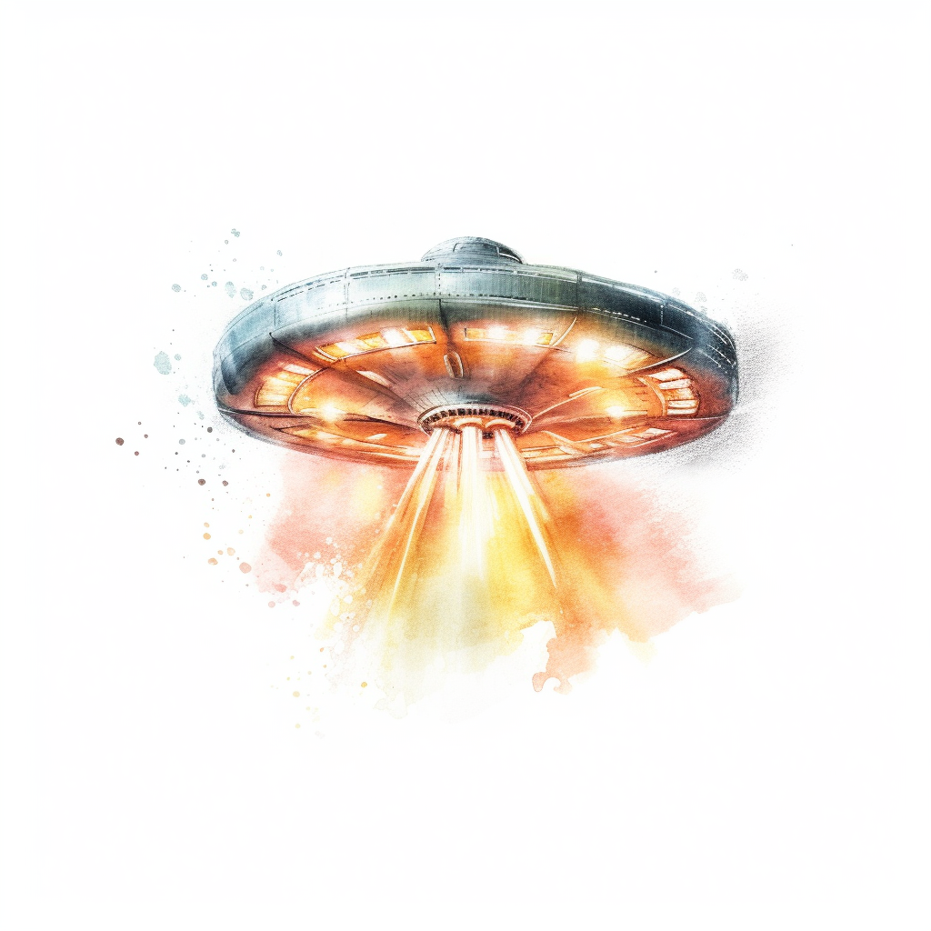 A clipart of a classic UFO with beams of light descending from it ...