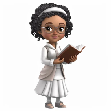 cute 3d cute little girl historian clipart, various ethnicities, early modern historical era, full body, on white background
