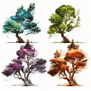 clipart Junipers tree, In four seasons, white background