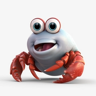 hermit crab 3d Cute Animated Sea Animals Clipart, disney pixar style Animated ocean clipart, white background