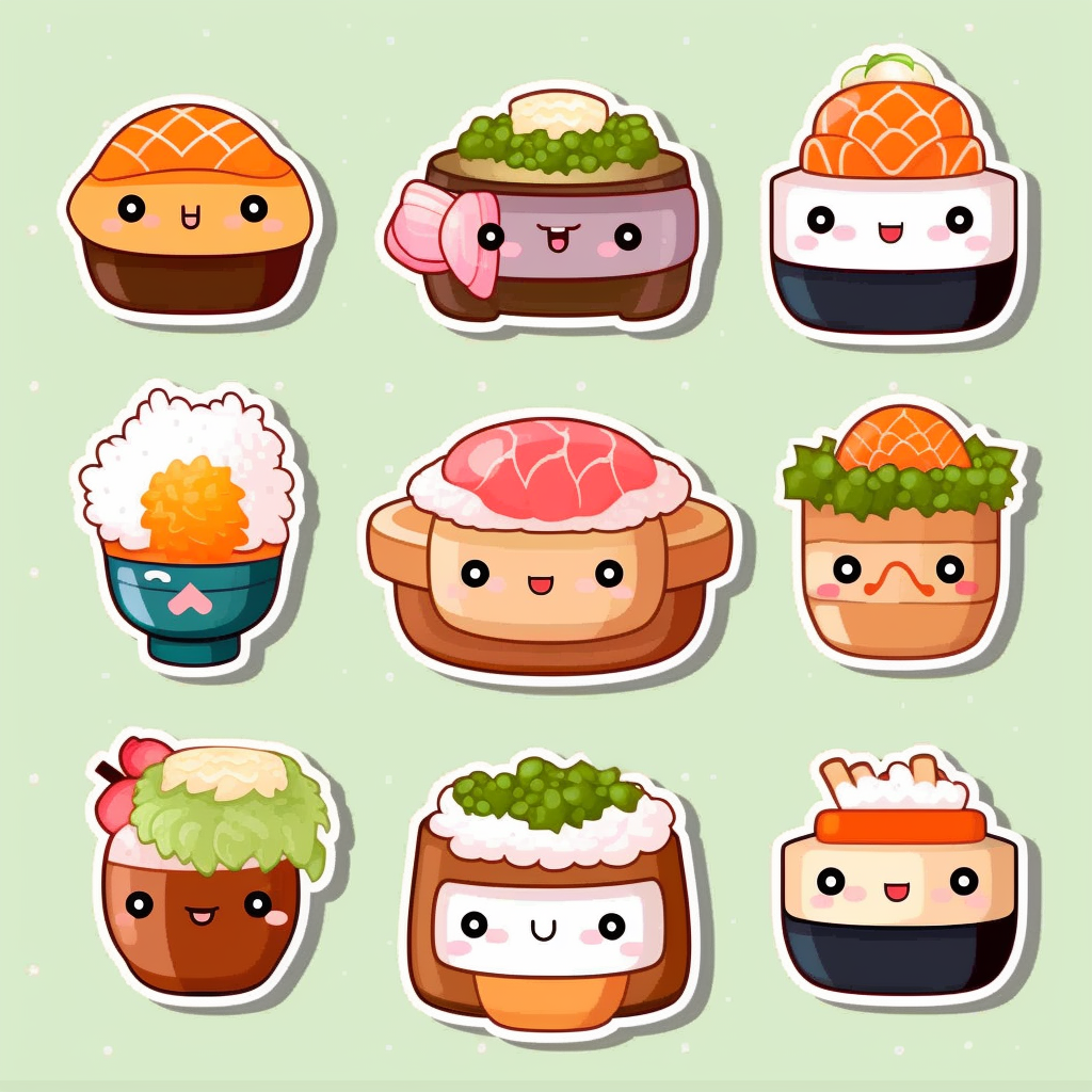 Cute Adorable Kawaii Food Stickers, Kawaii Food Clipart, Sushi Japanese ...