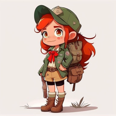 a cute scout girl, clipart, full body, redhead