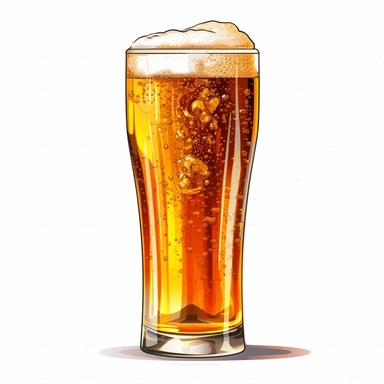 a glass of beer, cartoon, detailed, clip art, white background