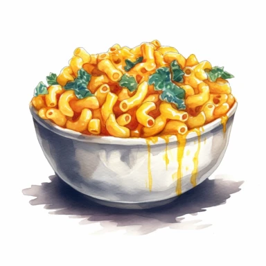 Watercolor_dish of Mac and cheese clipart_hd_on_white_background