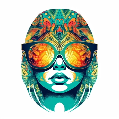 supercool badass funny sunglasses on psychedelic Cleopatra, award winning, 2d, logo clipart, white background