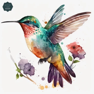 hummingbird watercolor clipart illustration, transparent background
