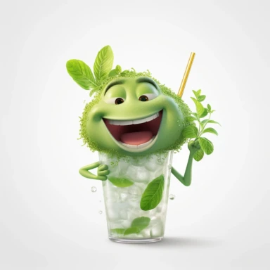Pixar movie star happy mojito drink, ultra detailed, white background, clipart,
