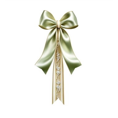one biggest huge pastel khaki green thin ribbon bow delicate long long tail silk ribbon clipart luxury pearl and gemstone long charm jewelry decoration transparent png aesthetic truly timeless elegance premium luxury ornate photo realistic honestly reality consistent quality unique exquisite iridescence individuality array of rich treasured throughout the ages refinement symbolizing luxury glamour allure wonders oluminous quality light in a myriad of enchanting royal jewelry delicate polished so