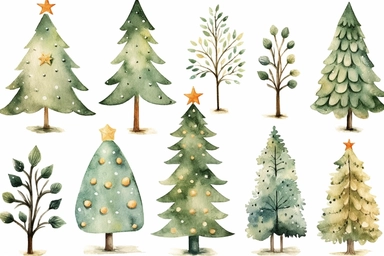 cute christmas tree watercolor clip art, in the style of chiho aoshima, jon j muth, rtx on, lucy grossmith, decorative elements, christcore