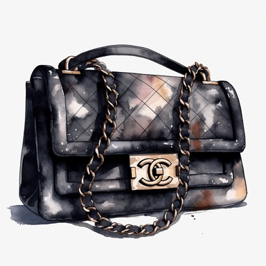 watercolor black Chanel 2.55 bag clipart, no background, 4K