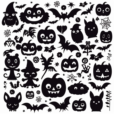cute kawaii simple Halloween clip art black silhouette cut out of spooky