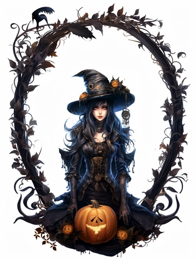 halloween haunted scary gothic steampunk witch by esmaav, magic, in the style of colorful fantasy realism, bold, manga, sticker art, clipart png, photorealistic, watercolor, digital painting, WHITE BACKGROUND, fantasy style, realistic, painting, 8k, ultra details,