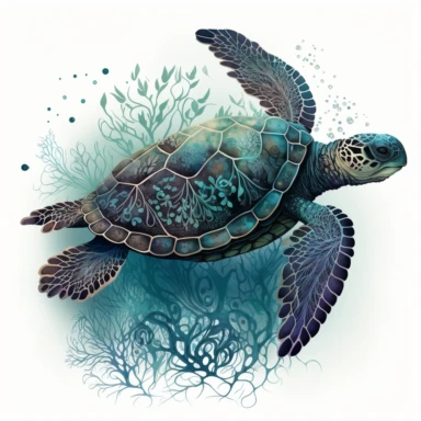 Create a serene and captivating clipart image of a majestic turtle, showcasing its grace and beauty. The artwork should be clean with a focus on the intricate details and soft blending of beautiful colors. The turtle should be depicted in a peaceful and calm manner, radiating a sense of tranquility. The colors chosen should be harmonious and visually pleasing, capturing the essence of the turtle's natural environment. The background should be white or transparent, allowing the turtle to be the m