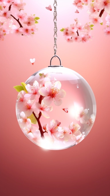 sakura blossom background vector, free stock photography clipart nel, in the style of luminous spheres, suspended/hanging, kazuki takamatsu, romantic charm, fujifilm natura 1600, humble charm, glass as material