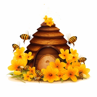 honey bee house clipart, on white background, HD