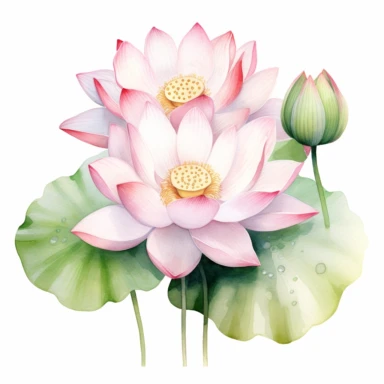 lotus flower,clipart, watercolor, isolated pure white background