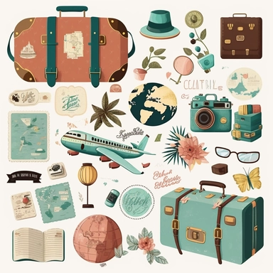 cute Travel clipart: suitcases, airplanes, passports, maps, landmarks, globes, cameras. clipart page 10 cliparts per page