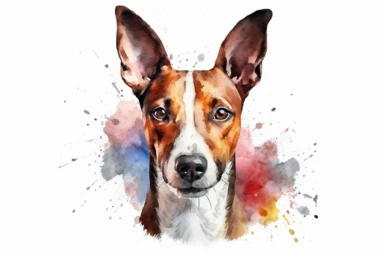 Watercolor, Basenji Dog Mammal, clipart, hd, on a white background, spaced out