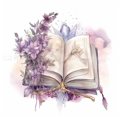 witch magical book decorated with flowers , in the style of mystic mechanisms ,pencil art illustrations, Isolated white background, reimagined by industrial light and magic, lith printing, illusory images, watercolor clipart, very subtle purple tones, , ,