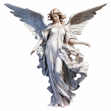 angel statue watercolour in the style of digital airbrushing, realistic yet stylized, digitally enhanced, elaborate costumes, 32k uhd, clipart, white background
