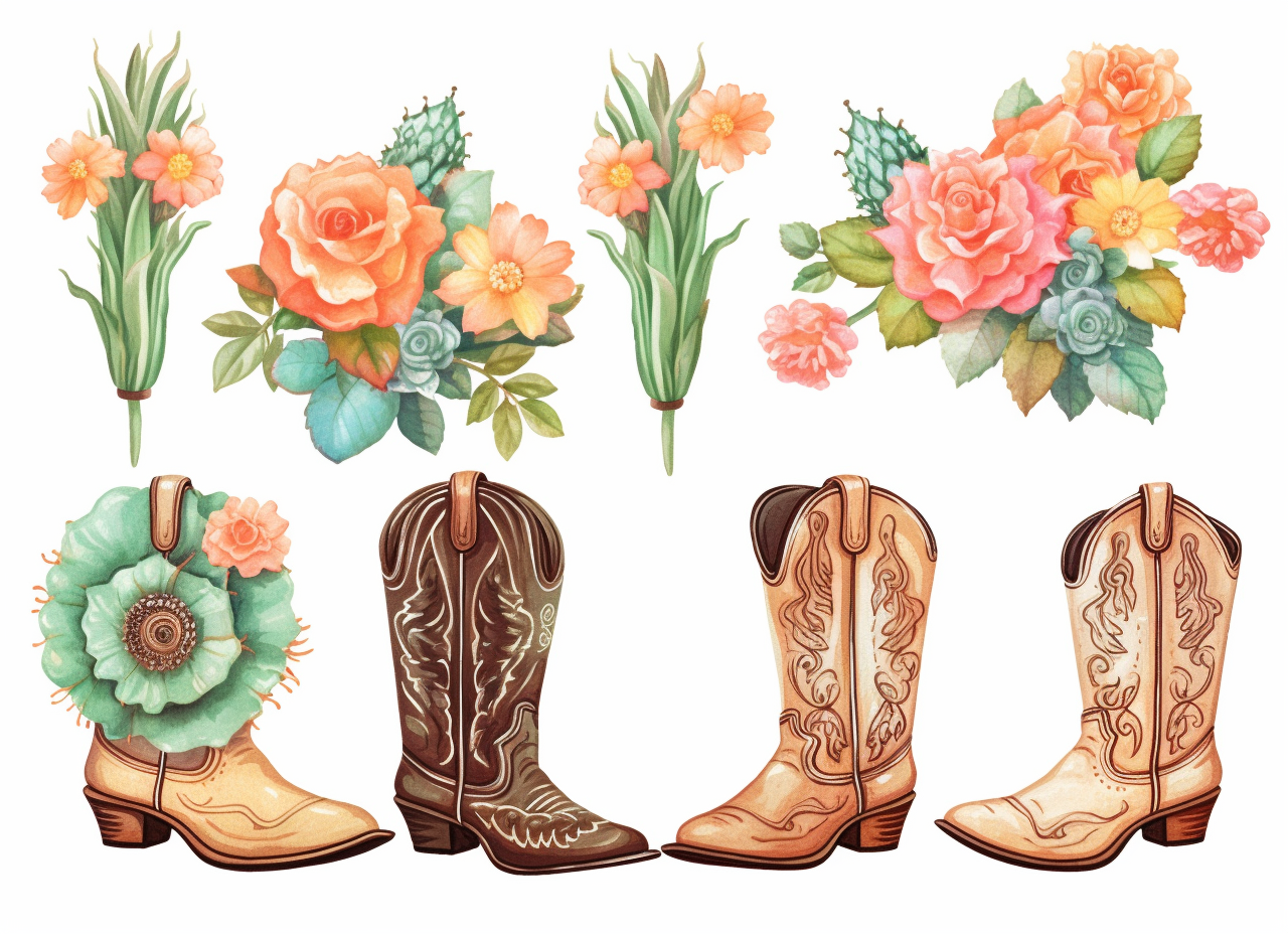 Backdrop Clip Art Print Cactus Flower Cowboy Boots Cowgirl Boots Cowboy Boots Vector Clipart 6699