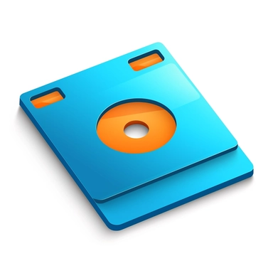 an orange and blue icon of a floppy disk on a white background, clipart, logo, web design, icon