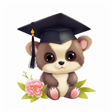 cute baby animals wearing graduation cap, flowers, in the style of Pixar, clipart, hd, on white background, - - ar 3:2, s 1000