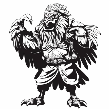 the image of a japanese Tengu standing on white is shown, in the style of stencil art, heavy outlines, flickr, hard edge, sculpted, woodcut, clipart cut file cuttable cricut vector