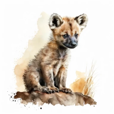 cute small newborn baby hyena clipart watercolor safari white background details ultra-high quality happy